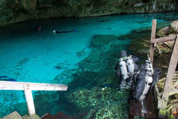 Diving in a Mexican Cenote