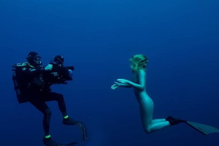 Tanya Streeter Filming for A Plastic Ocean film