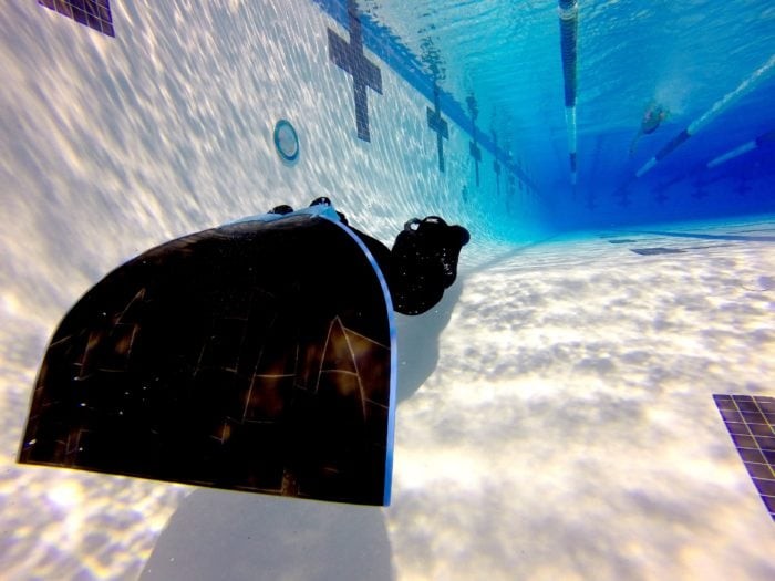 Freediver training in the pool with a monofin - Photo by Nathan Lucas