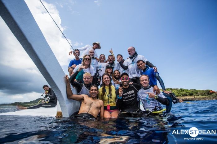 Group photo of the staff of a freediving competition.