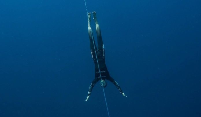 William Trubridge diving in Constant Weight No Fins (CNF) - Photo by Alex St Jean