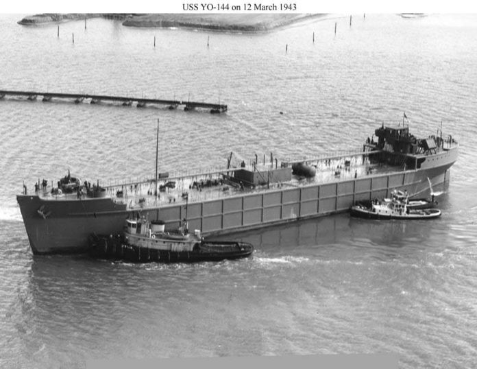 US Navy photograph of YO-144 a Concrete Barge
