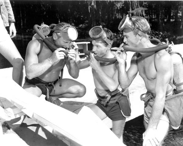 Actors learn scuba diving techniques. 1953. Black & white photonegative. State Archives of Florida, Florida Memory.