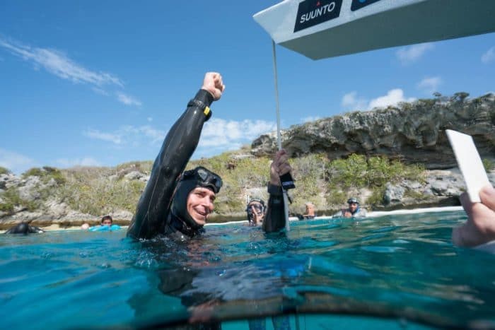 Luke Mallis happy after a 58m CWT Dive and National Record (photo © Daan Verhoeven)
