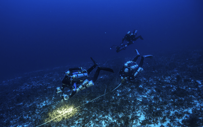 Underwater video transects completed by GUE technical divers allow scientists to study the health of deep sea ecosystems. (Photo credit: JP Bresser)