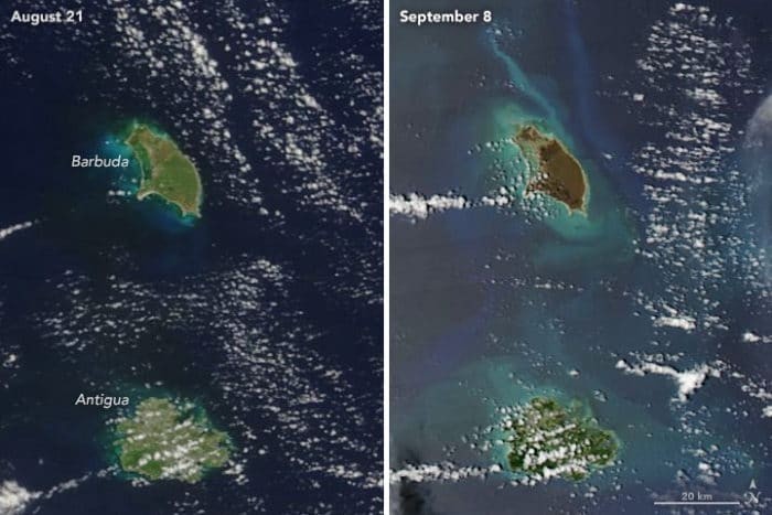Barbuda Before and After images from NASA