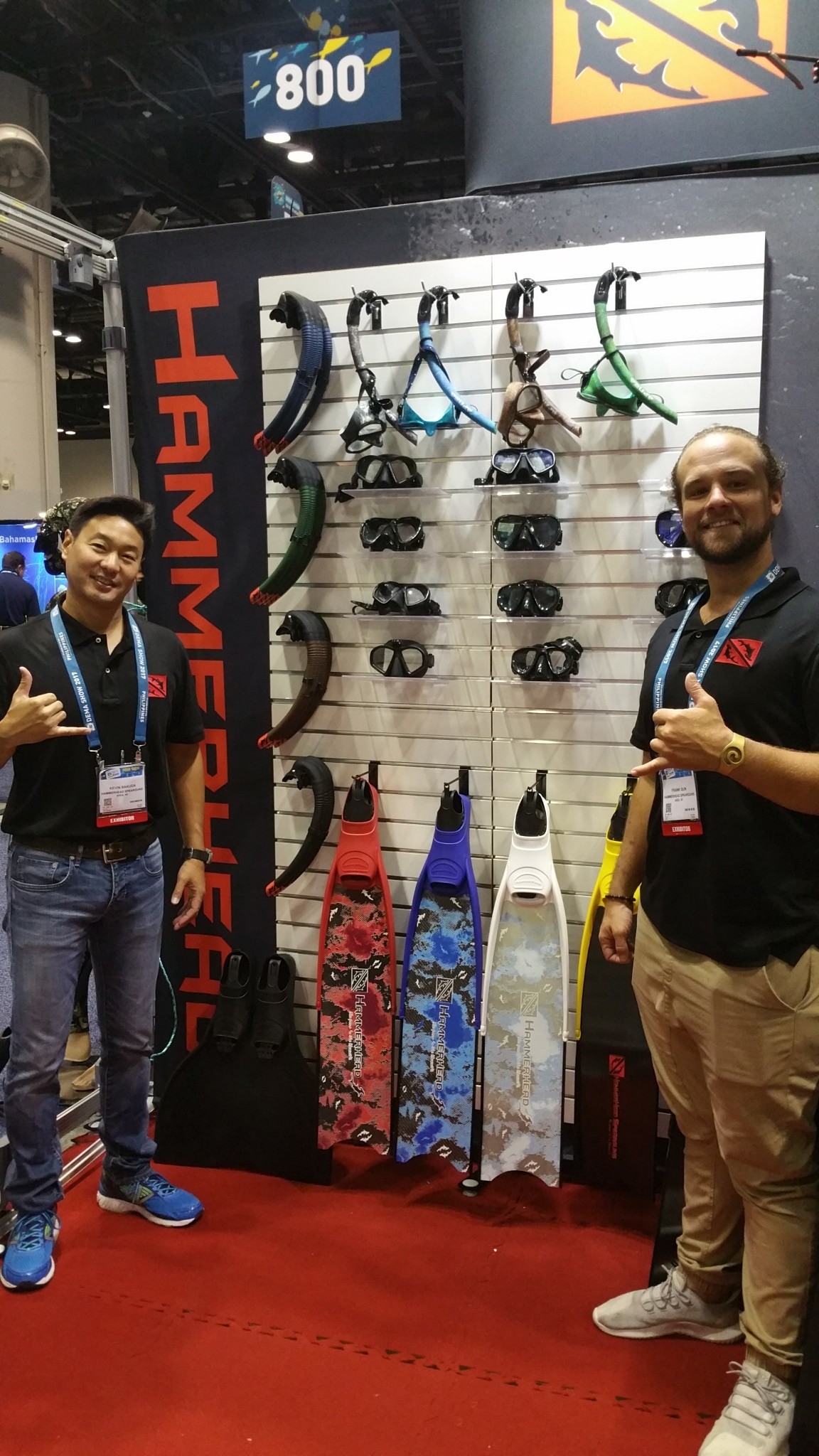 Kevin and Frank display hyrdo-dipped masks/snorkels and colorful fins