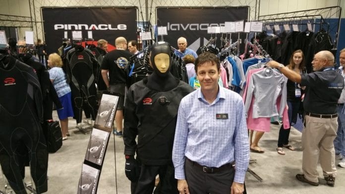 Corey Gordon, CEO of Pinnacle and Lavacore with the Liberator Drysuit