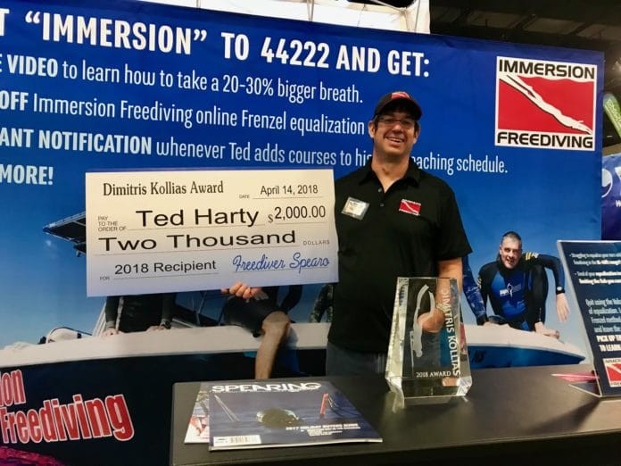 Immersion Freediving's Ted Harty with the Dimitris Kollias award