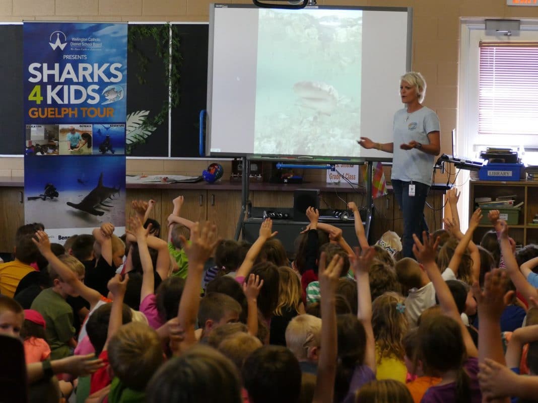 Jillian Morris Brake from Sharks4kids teaching students about sharks