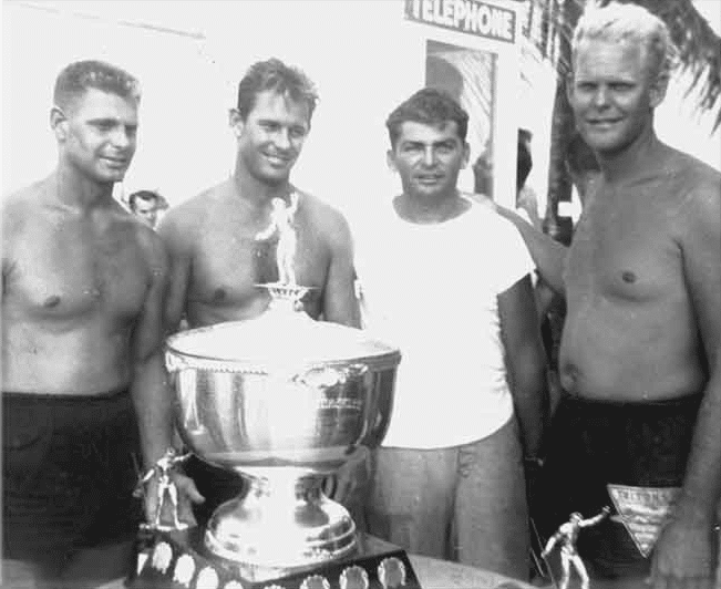 1954 U.S. Nationals Champions from left to right, Art Pinder, brother Donald Pinder, cousin Charlie Andrews, and brother Fred Pinder.