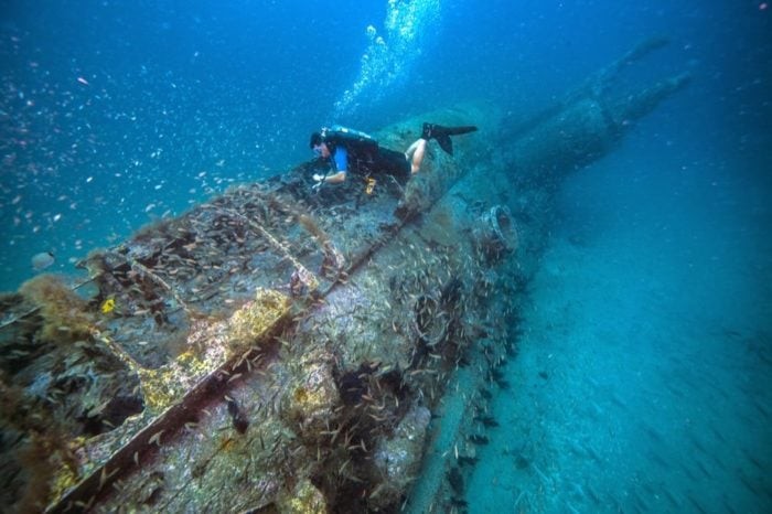 NOAA diver surveys the German U-boat, U-352. Photo: Tane Casserley/NOAA