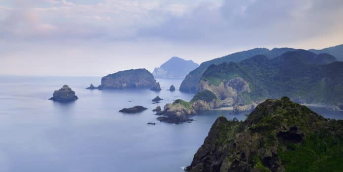 Long exposure of Izu Peninsula coastline in the morning, Shizuoka Prefecture, Japan