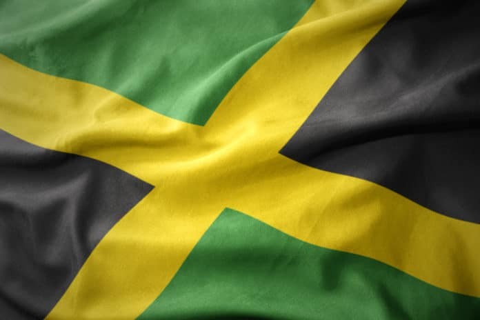 waving colorful national flag of jamaica.