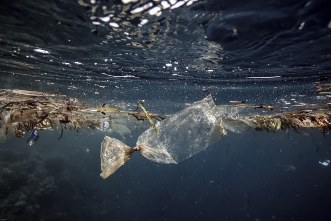 Plastic bag floating in ocean