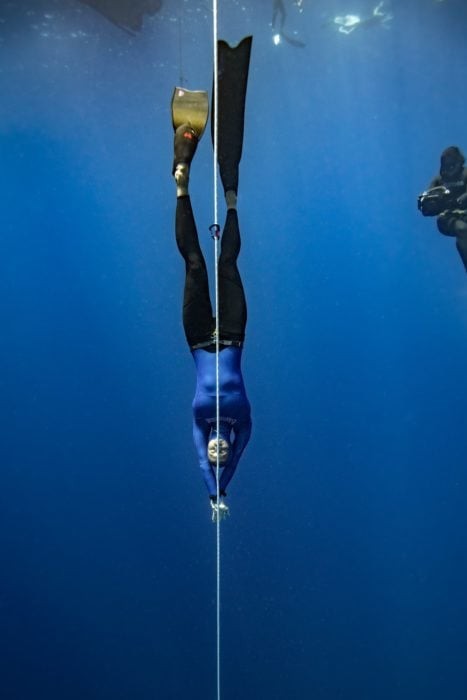 Nataliia Zharkova diving to 93m for her Constant Weight Bi-Fins CMAS World Record