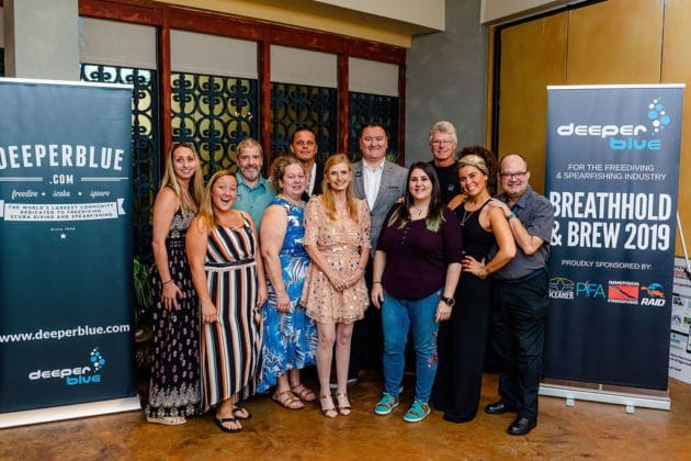 The DeeperBlue.com DEMA Team at the Breathhold & Brew Industry Party 2019