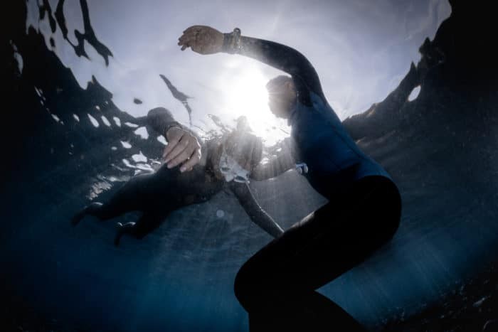 Freedivers training their freediving static breath-holds.