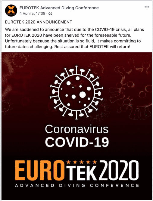 EUROTEK Cancellation Facebook Post