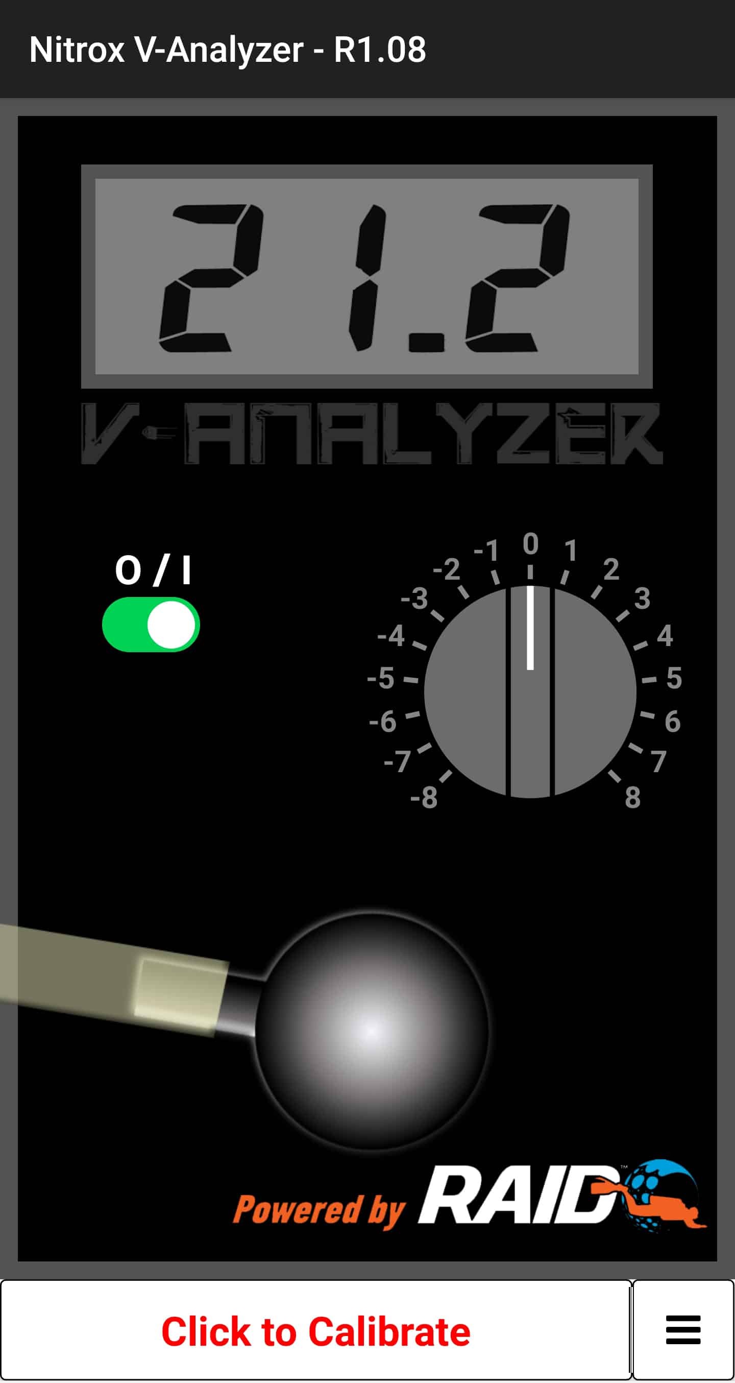RAID's Virtual Nitrox Analyzer Screen