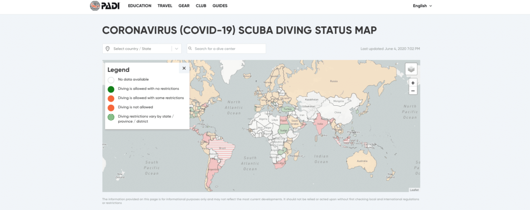 PADI's New COVID-19 Scuba Diving Status Map