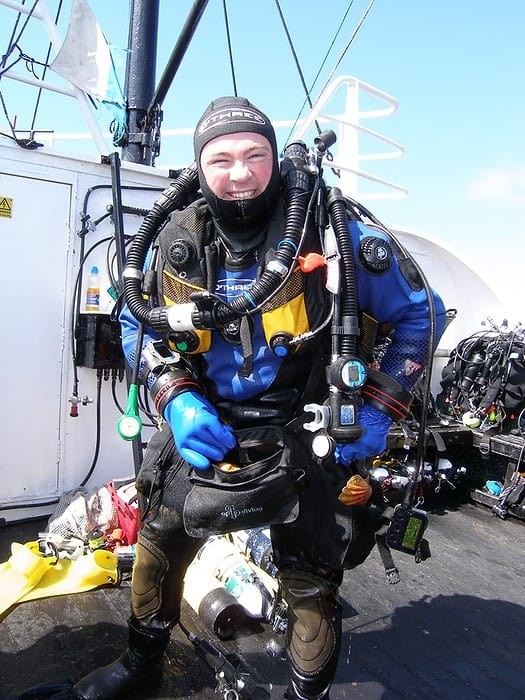 Happy diver on MV Valkyrie. Pic by Helen Hadley