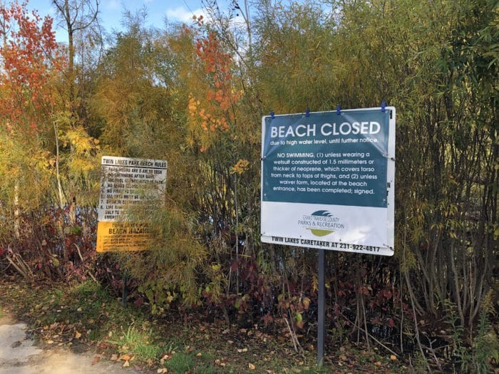 The beach, such as it is, is closed this year due to high water.