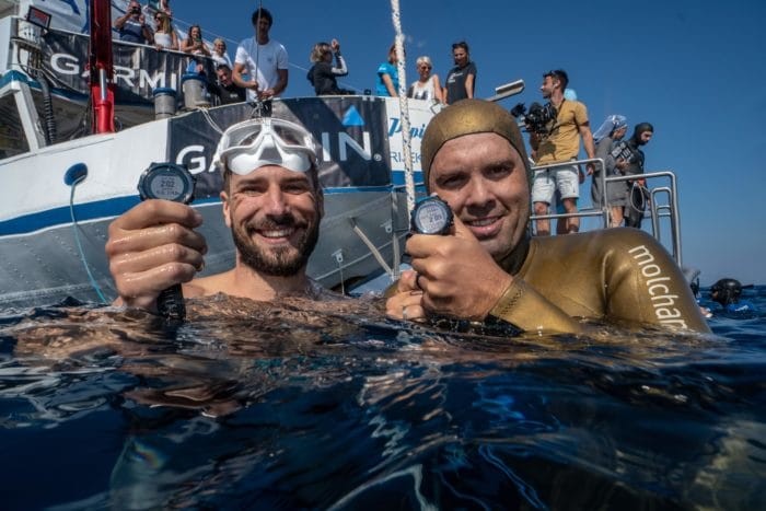 The Adriatic Depth Trophy organizer &amp; athlete Vitomir Maricic and World Record Champion Alexey Molchanov (photo courtesy of <a href="http://www.vertical-media.net" data-lasso-id="2664845">Vertical Media</a>)