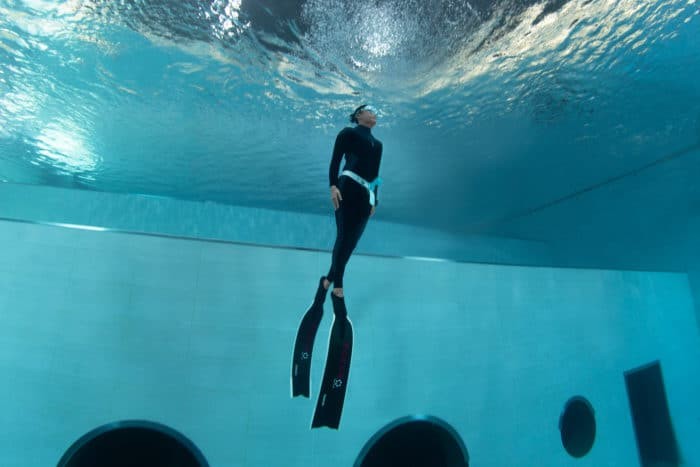 Ascending from depth in the Fourth Element RF1 Freediving Wetsuit