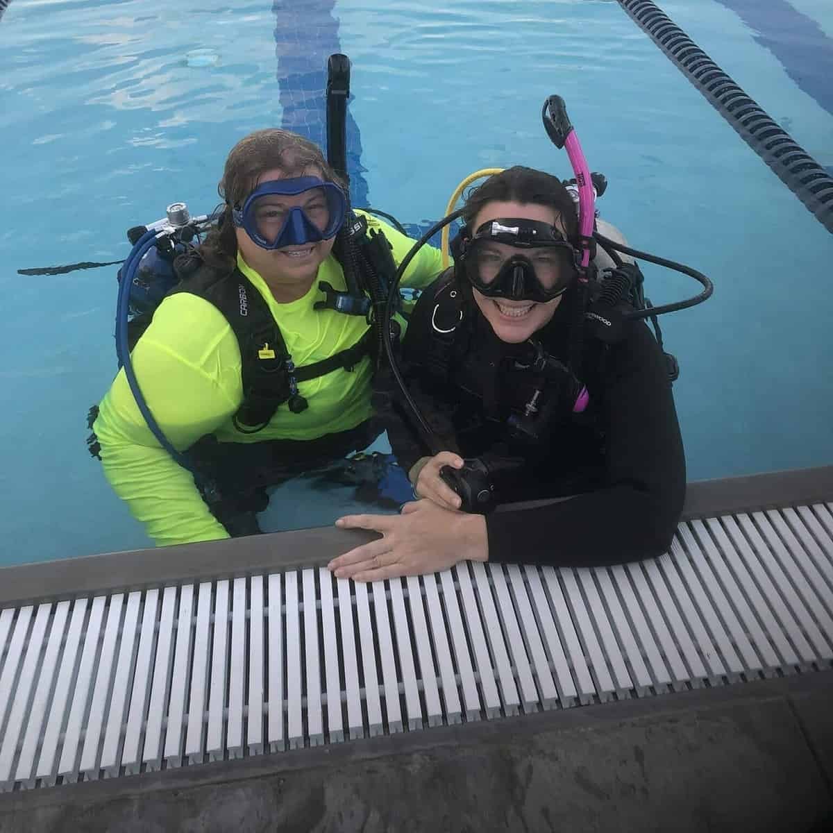 Dive Pirates Recipient Ret. Capt. Karen Katkinson, US Army (right) trains to be an adaptive diver with Teresa Hattaway, owner of Jim's Dive Shop in St. Petersburg, Florida (Image credit: Dive Pirates Foundation)