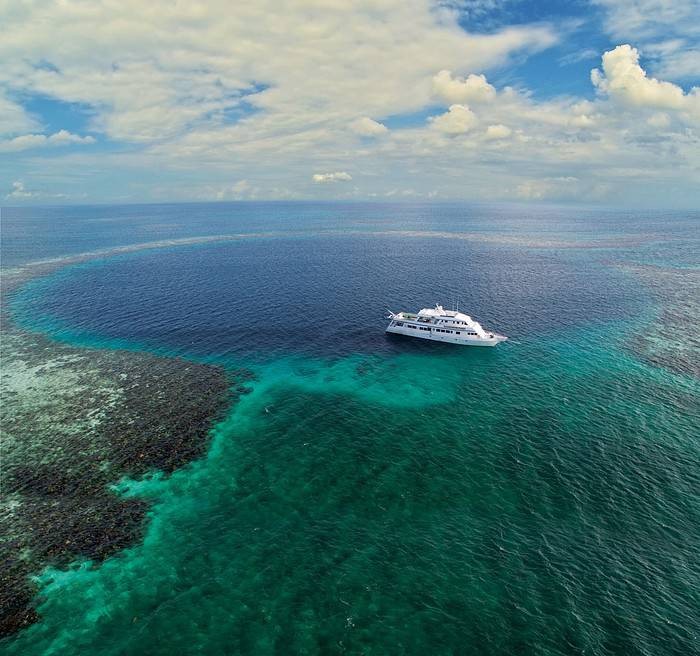 Belize Aggressor III by the Belize Blue Hole. Photo by Michele Westmorland, Scott Johnson and Aggressor Adventures