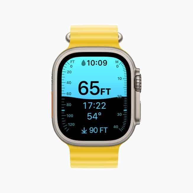 Apple Watch Ultra Yellow Ocean band with Depth app (Image credit: Apple)