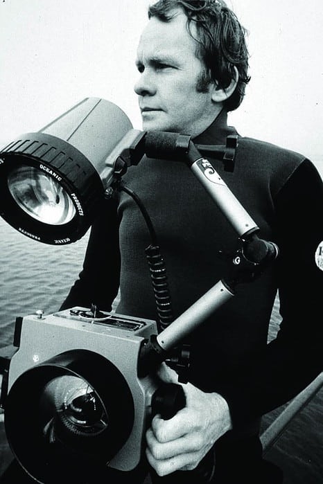 Bob Hollis with his UW camera systems in 1975